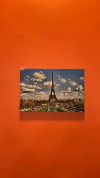 Eyfel Kulesi Manzaralı Natürel Tasarım Ahşap Çerçeve Ev İşyeri Duvar Kanvas Tablo SHR5 - Resim 6