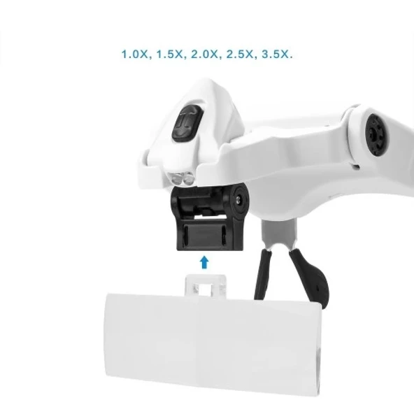 5 Lens 1.0x3.5x, 2led Işıklı  Ile Ayarlanabilir Gözlük Büyüteç9892b2 - 2