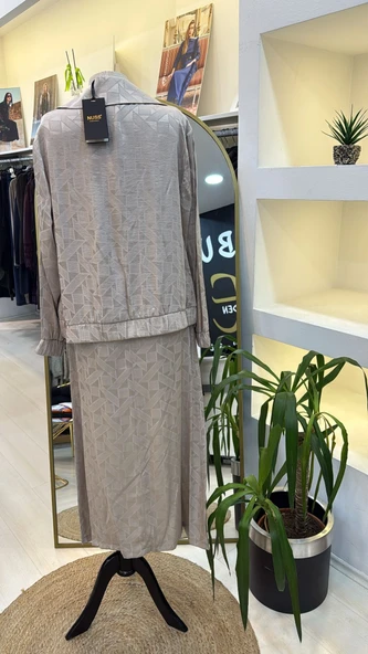 Nuss Elbise ve Ceketli Takım 1053 Bej - Resim 4