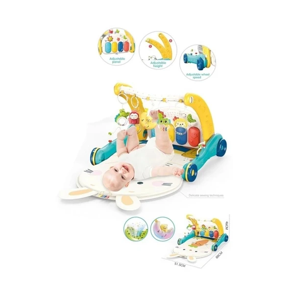 Eğitici Çocuk  Oyuncak BIB6015 -Vardem Piyanolu 2 in 1 Bebek Yürüteci ve Tavşan Desenli Mavi Oyun Halısı - 2