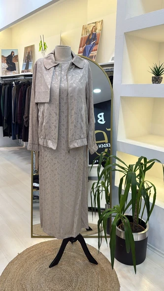 Nuss Elbise ve Ceketli Takım 1053 Bej - Resim 3