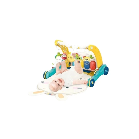 Eğitici Çocuk  Oyuncak BIB6015 -Vardem Piyanolu 2 in 1 Bebek Yürüteci ve Tavşan Desenli Mavi Oyun Halısı - 3