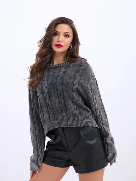 43331 TRİKO SAÇ ÖRGÜ KAZAK-ANTRASİT - 5