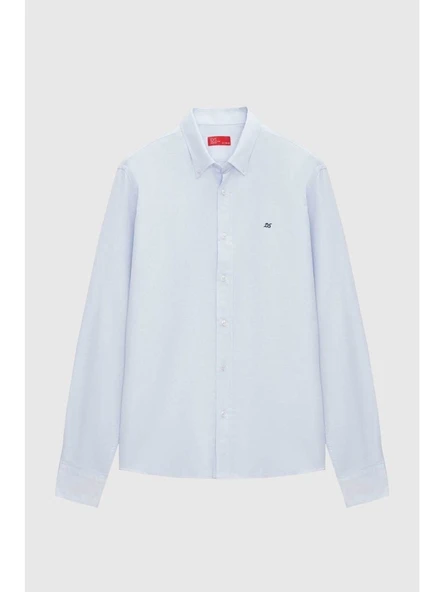 DS Damat Slim Fit Beyaz Oxford Düğmeli Yaka Kolay Ütülenebilir Nakış Detaylı Pamuklu Gömlek 4HC02ORT03265 - Resim 4