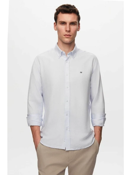 DS Damat Slim Fit Beyaz Oxford Düğmeli Yaka Kolay Ütülenebilir Nakış Detaylı Pamuklu Gömlek 4HC02ORT03265 ürün görseli
