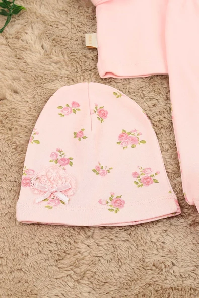 Kız Bebek Kaneviçe Gül Detaylı Fiyonklu 3 Parça Hastane Çıkışı / Zıbın Seti / Bebek Takım YeniDoğan - Resim 9
