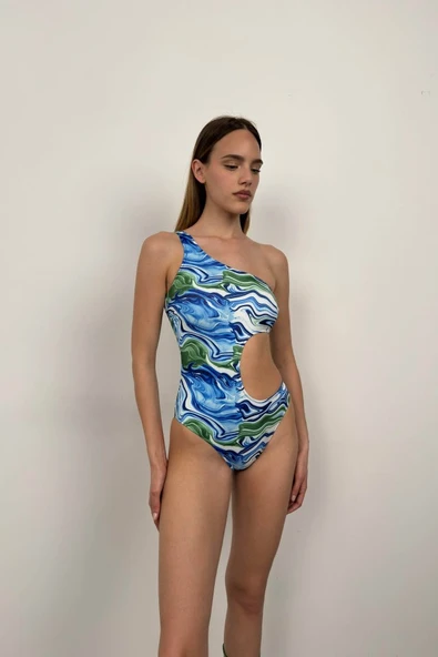 Tek Omuz Desenli Mayokini - 2