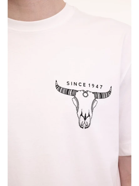 Wrangler Loose Fit Grafik Logo Beyaz Erkek Kısa Kol T-Shirt - Resim 4