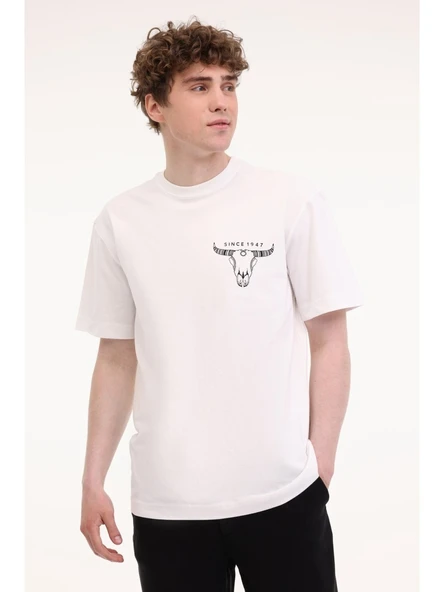 Wrangler Loose Fit Grafik Logo Beyaz Erkek Kısa Kol T-Shirt ürün görseli 1