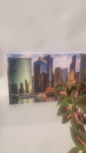 Göl Ve Gökdeklen Manzaralı Natürel Tasarım Ahşap Çerçeve Ev İşyeri Kanvas Tablo SHR7 - Resim 2