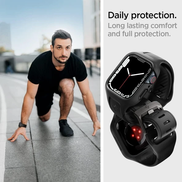 Spigen Apple Watch Seri 9/8/7 (45mm) ile Uyumlu Kılıf & Kordon Liquid Air Pro Black - ACS04182 - 2