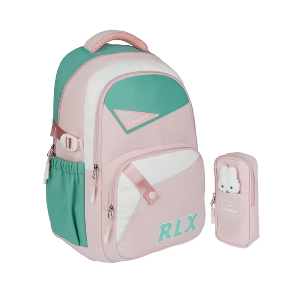 Relaxion Yeni Sezon Kalemlikli Pembe-Yeşil İthal Premium Okul Sırt Çanta 1510 ürün görseli