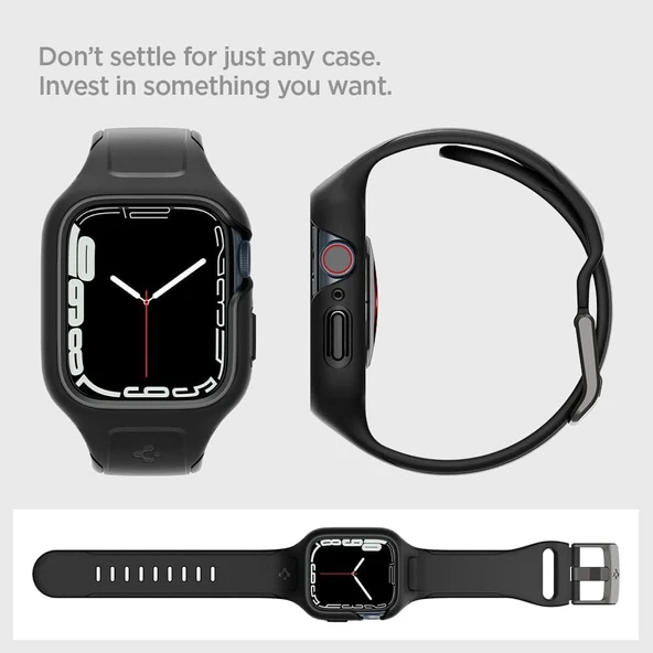 Spigen Apple Watch Seri 9/8/7 (45mm) ile Uyumlu Kılıf & Kordon Liquid Air Pro Black - ACS04182 - 3