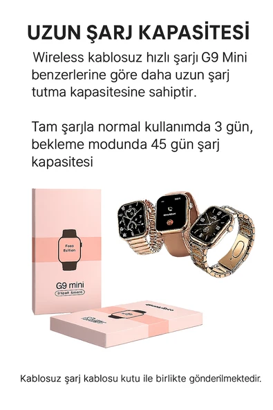 QASUL Yeni Nesil Şık Tasarımlı G9 Mini Akıllı Saat Bileklik Hediyeli - 3