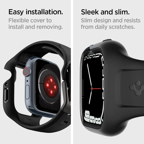 Spigen Apple Watch Seri 9/8/7 (45mm) ile Uyumlu Kılıf & Kordon Liquid Air Pro Black - ACS04182 - 6