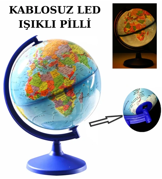 Siyasi Dünya Küresi Kablosuz Led Işıklı En Büyük Boy 30 cm Çaplı Yer Küre Yazılıp Silinebilir - 3