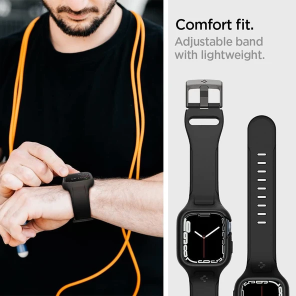 Spigen Apple Watch Seri 9/8/7 (45mm) ile Uyumlu Kılıf & Kordon Liquid Air Pro Black - ACS04182 - 7