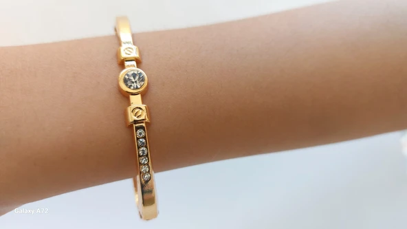 Altın Renk Kadın Altın Kaplama Zirkon Taşlı Kararmaz Kombin Bileklik - 3