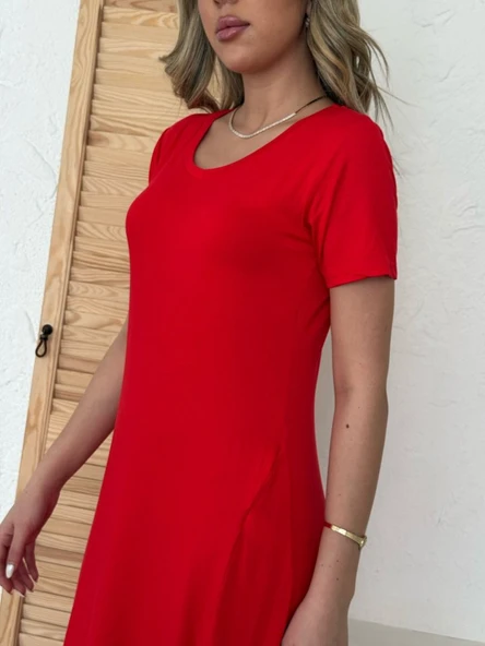 Kadın Kısa Kollu V Yaka Maxi Boy Elbise 124 Cm - Resim 5