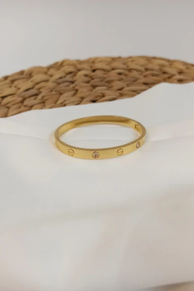 Alaşım kartier Kelepçe Taşlı Bileklik Gold - 3
