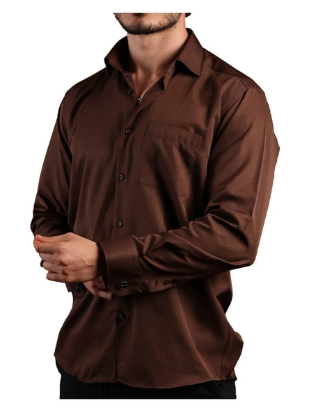 Dicotto Kahverengi Rahat Kesim Micro Kumaş Kol Düğmeli Regular Fit Erkek Gömlek - 190-11 ürün görseli