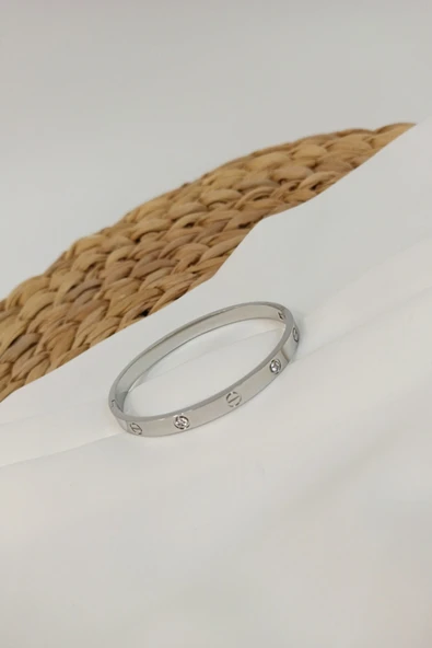 Kadın Gümüş Alaşım kartier Kelepçe Taşlı Bileklik - 4