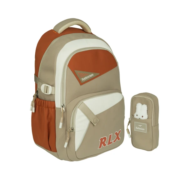 Relaxion Yeni Sezon Kalemlikli Bej-Taba Premium Okul Sırt Çanta 1510 ürün görseli