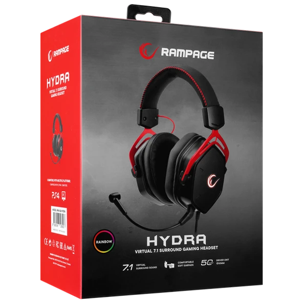 RAMPAGE RMX-G6 HYDRA SİYAH USB RAINBOW AYDINLATMALI GAMING MİKROFONLU KULAKLIK RAMPAGE - 10