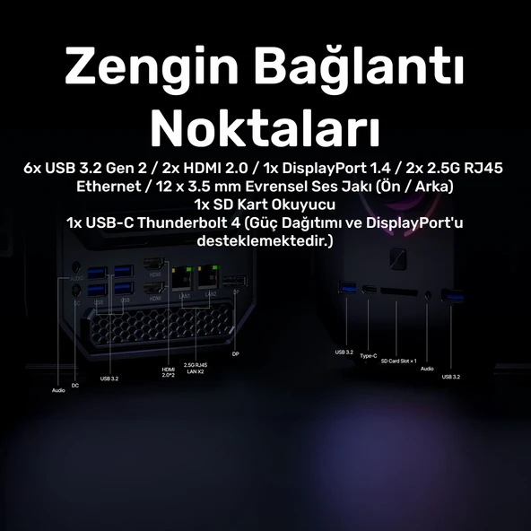 RaXius Vector GT-I129.3080A009 i9-12900H 32GB 1TBSSD+1TBSSD RTX3080 FreeDOS Mini PC - 7