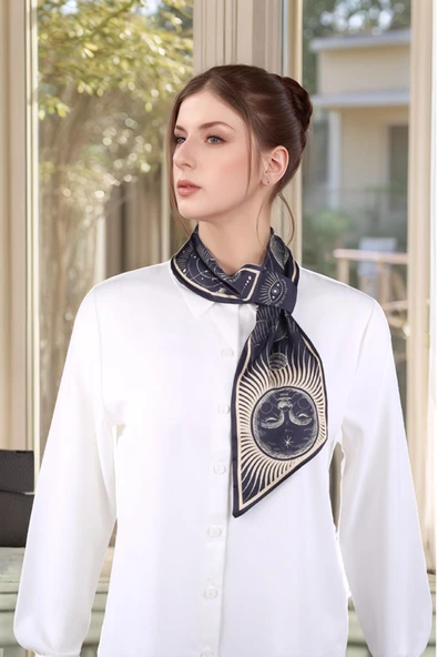 Walkenzo Kozmik Evren Temalı Galaksi Desenli Şık Kadın Kravat Fular - Resim 4