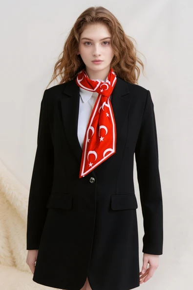 Walkenzo Türk Bayrağı Desenli Şık Kadın Kravat Fular - Resim 5