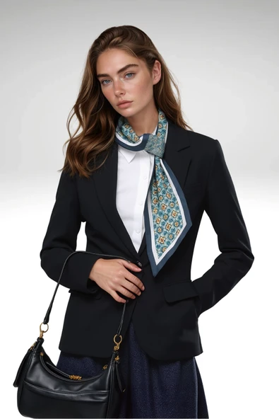 Walkenzo Vintage Esintili Çiçek Desenli Modern Tasarım Kadın Kravat Fular ürün görseli 1