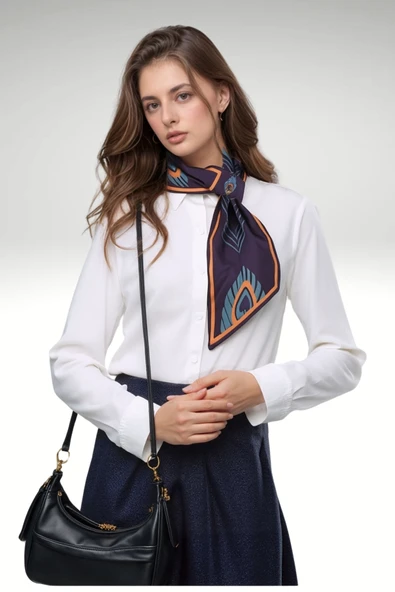 Walkenzo 4823 Tüy Desen Zarif Tasarım Şık Kadın Kravat Fular ürün görseli 1