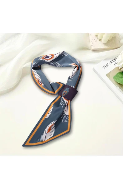 Walkenzo Tüy Desenli Çift Taraflı Kullanıma Uygun Kadın Kravat Fular - Resim 5