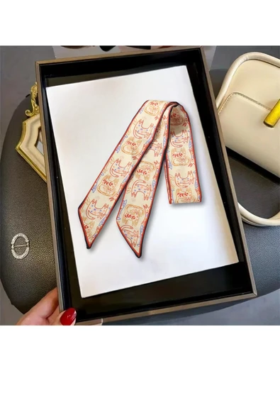 Walkenzo Turuncu Kedi Figürlü Çanta Bileklik Saç Çok Amaçlı Kadın Kelebek Fular - Resim 2