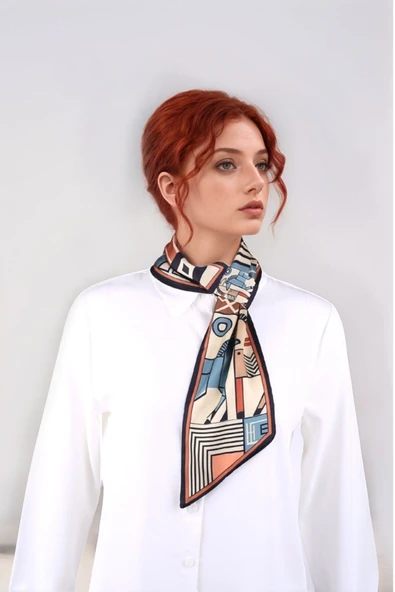 Walkenzo Geometrik At Desenli Modern Tasarım Kadın Kravat Fular - Resim 2