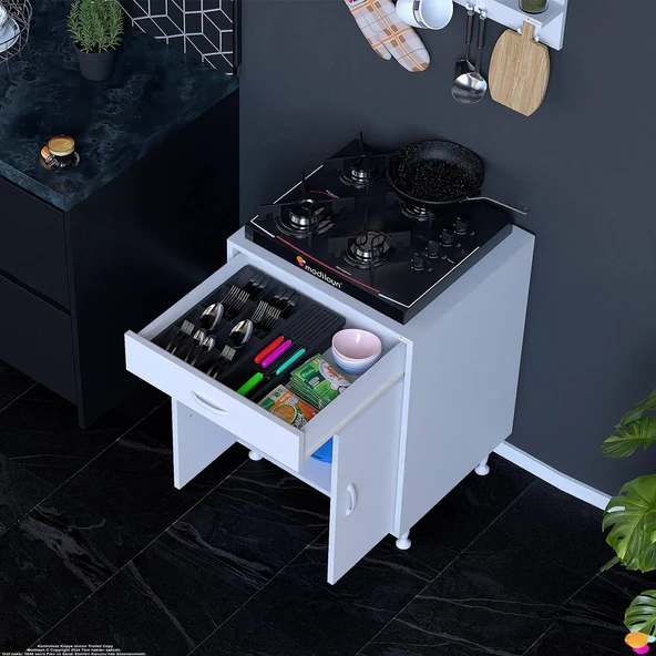 Modilayn DOQU (M) Set Ocak Altı Dolap 60x88x48 cm 1 Çekmece 2 Kapaklı ve 1 Gözlü Tüp Bölmelidir - 2