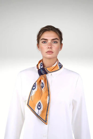 Walkenzo Tüy Desenli Çift Taraflı Kullanıma Uygun Kadın Kravat Fular - Resim 4