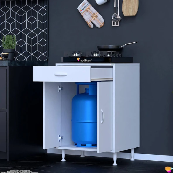 Modilayn DOQU (M) Set Ocak Altı Dolap 60x88x48 cm 1 Çekmece 2 Kapaklı ve 1 Gözlü Tüp Bölmelidir - 4