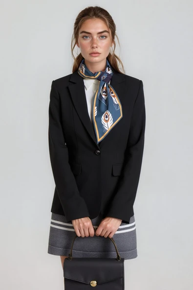 Walkenzo Tüy Desenli Çift Taraflı Kullanıma Uygun Kadın Kravat Fular ürün görseli 1