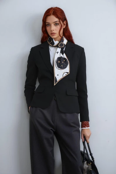 Walkenzo Kozmik Güneş & Gezegen Desenli Şık Kadın Kravat Fular - Resim 2