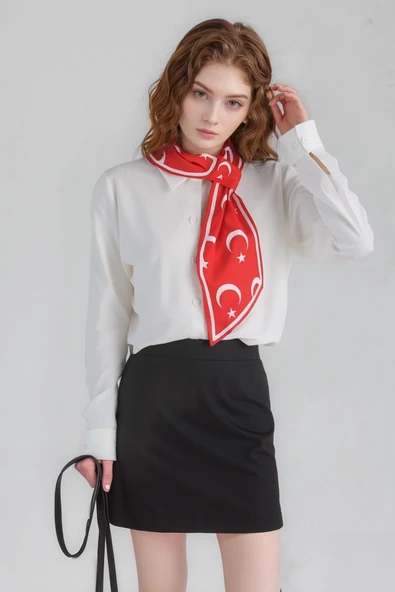 Walkenzo Türk Bayrağı Desenli Şık Kadın Kravat Fular - Resim 4