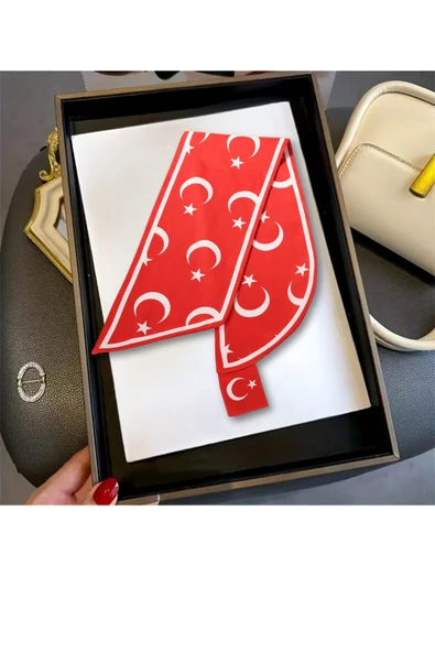 Walkenzo Türk Bayrağı Desenli Şık Kadın Kravat Fular - Resim 12