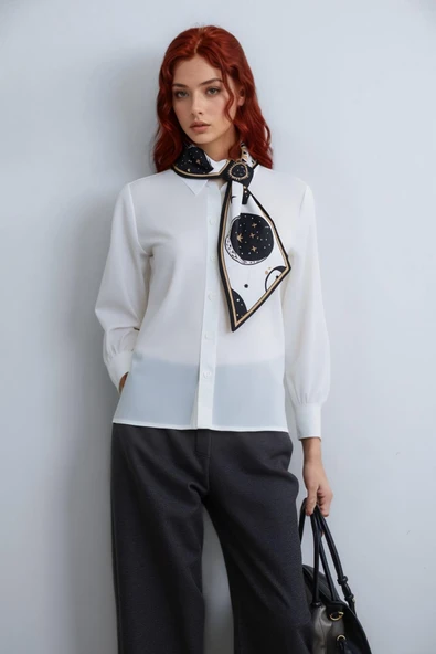 Walkenzo Kozmik Güneş & Gezegen Desenli Şık Kadın Kravat Fular ürün görseli