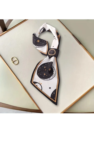 Walkenzo Kozmik Güneş & Gezegen Desenli Şık Kadın Kravat Fular - Resim 5