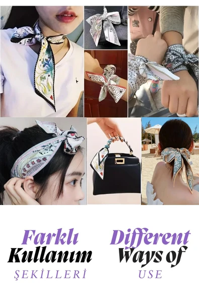 Walkenzo Kozmik Desenli Şık Kadın Çanta Bileklik Saç Çok Amaçlı Kelebek Fular - Resim 5