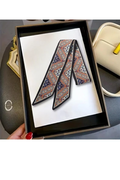 Walkenzo Etnik Desenli Özel Tasarım Çanta Bileklik Saç Çok Amaçlı Kadın Kelebek Fular - Resim 2