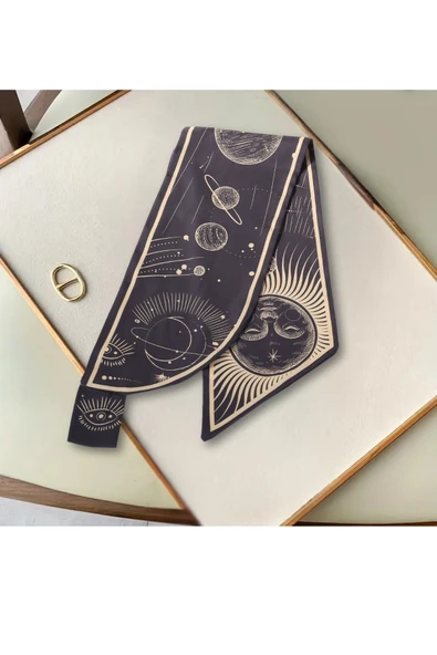 Walkenzo Kozmik Evren Temalı Galaksi Desenli Şık Kadın Kravat Fular - Resim 3