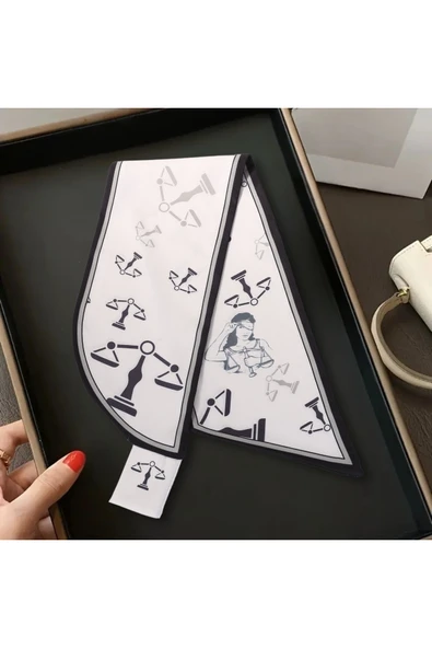 Walkenzo Adalet Temalı Özel Tasarım Kadın Kravat Fular - Resim 6