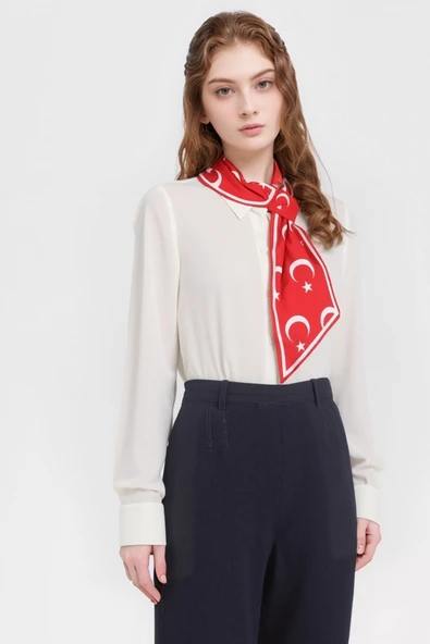 Walkenzo Türk Bayrağı Desenli Şık Kadın Kravat Fular ürün görseli 1